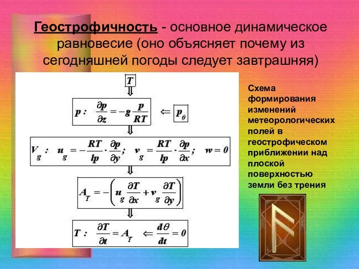 Геострофичность - основное динамическое равновесие (оно объясняет почему из сегодняшней погоды