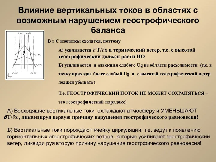 Влияние вертикальных токов в областях с возможным нарушением геострофического баланса В