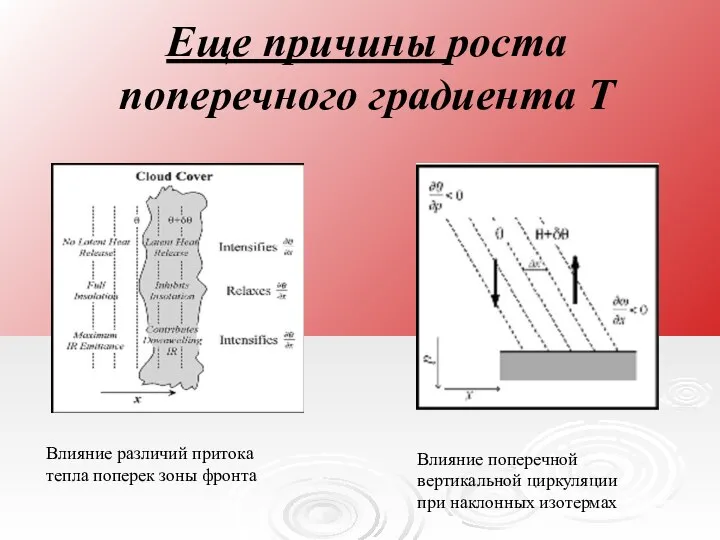 Еще причины роста поперечного градиента Т Влияние различий притока тепла поперек