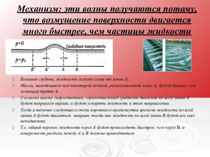 Механизм: эти волны получаются потому, что возмущение поверхности двигается много быстрее,