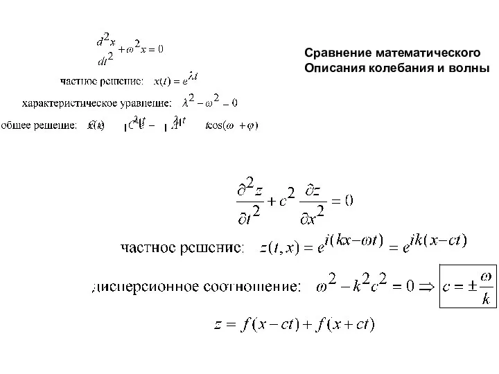 Сравнение математического Описания колебания и волны