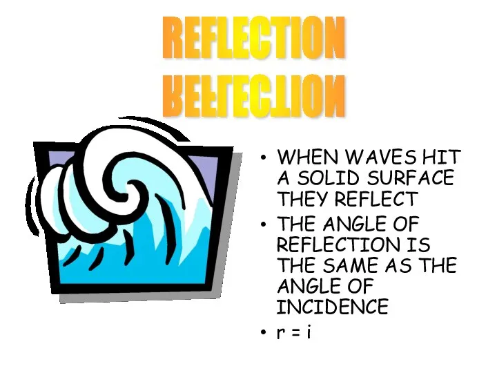 WHEN WAVES HIT A SOLID SURFACE THEY REFLECT THE ANGLE OF