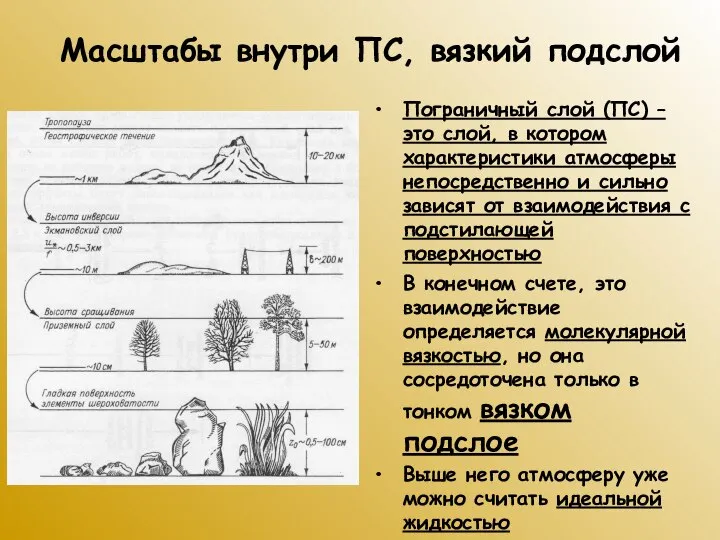 Масштабы внутри ПС, вязкий подслой Пограничный слой (ПС) – это слой,