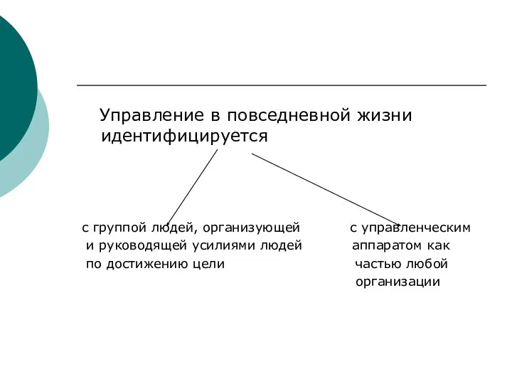 Управление в повседневной жизни идентифицируется с группой людей, организующей с управленческим