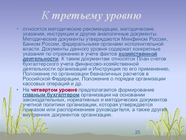 К третьему уровню относятся методические рекомендации, методические указания, инструкции и другие