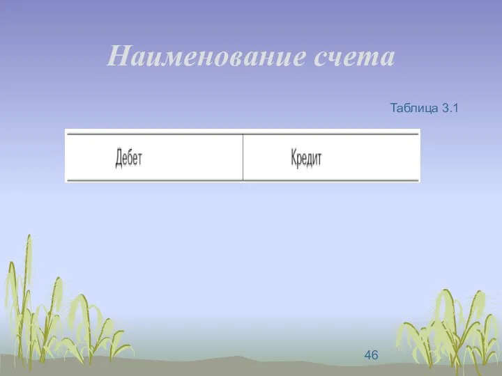 Наименование счета Таблица 3.1