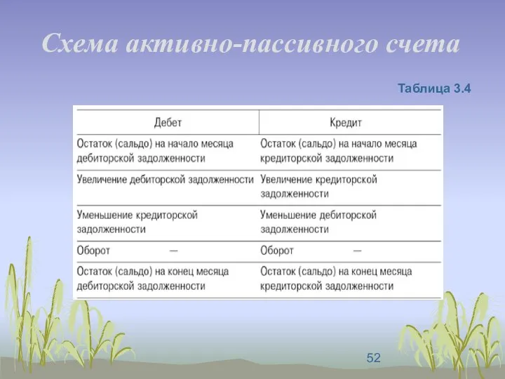 Схема активно-пассивного счета Таблица 3.4