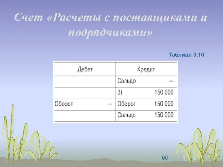 Счет «Расчеты с поставщиками и подрядчиками» Таблица 3.10