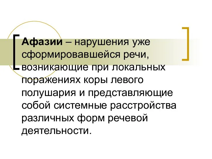 Афазии – нарушения уже сформировавшейся речи, возникающие при локальных поражениях коры