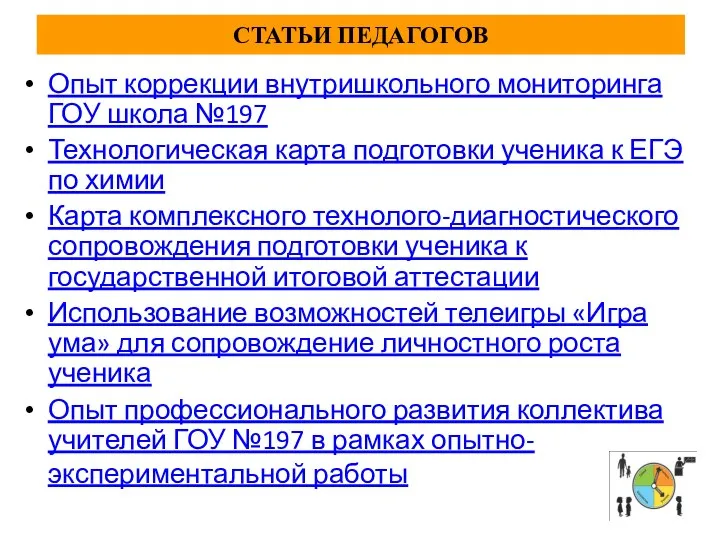 СТАТЬИ ПЕДАГОГОВ Опыт коррекции внутришкольного мониторинга ГОУ школа №197 Технологическая карта