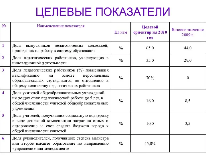 ЦЕЛЕВЫЕ ПОКАЗАТЕЛИ