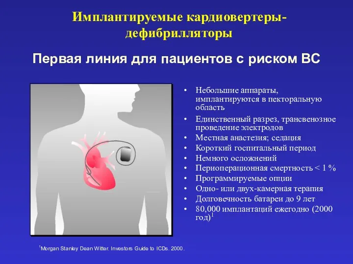 Небольшие аппараты, имплантируются в пекторальную область Единственный разрез, трансвенозное проведение электродов