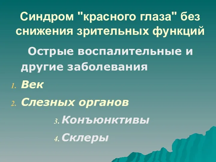 Синдром "красного глаза" без снижения зрительных функций Острые воспалительные и другие