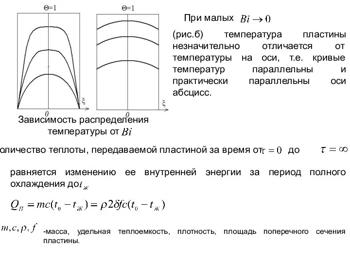 Зависимость распределения температуры от При малых (рис.б) температура пластины незначительно отличается