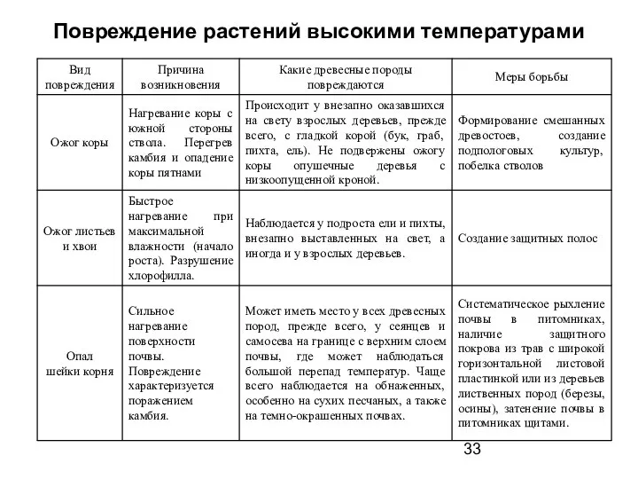 Повреждение растений высокими температурами