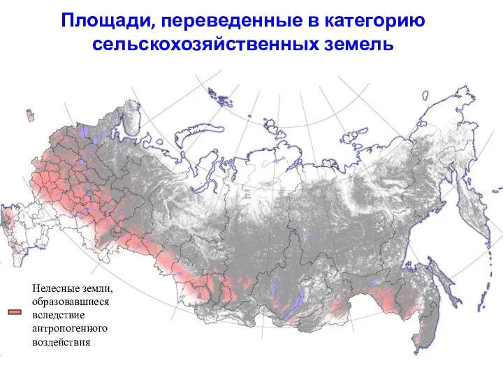 Площади, переведенные в категорию сельскохозяйственных земель Нелесные земли, образовавшиеся вследствие антропогенного воздействия