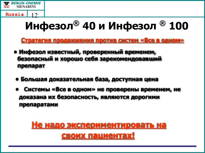 Инфезол® 40 и Инфезол ® 100 Стратегия продвижения против систем «Все