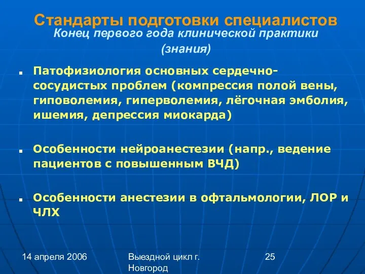 14 апреля 2006 Выездной цикл г. Новгород Стандарты подготовки специалистов Конец