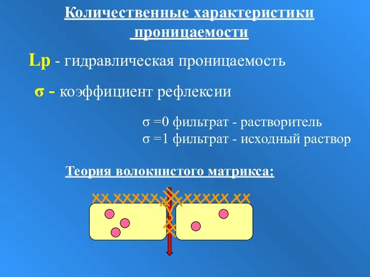 Lp - гидравлическая проницаемость σ - коэффициент рефлексии σ =0 фильтрат