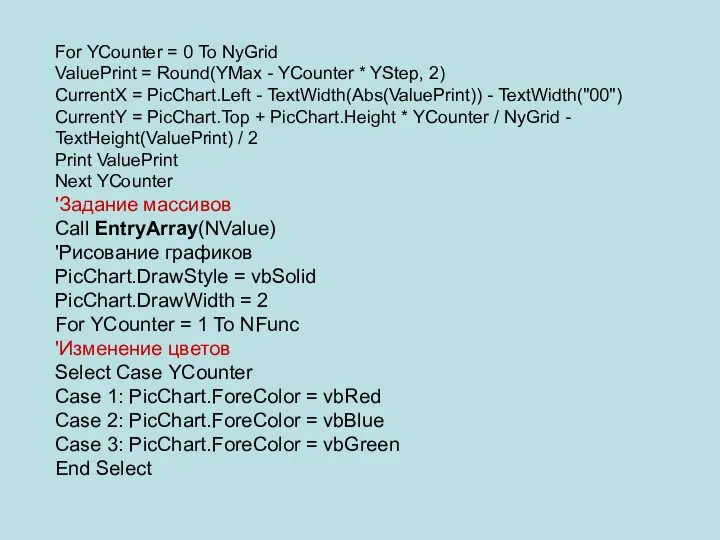 For YCounter = 0 To NyGrid ValuePrint = Round(YMax - YCounter