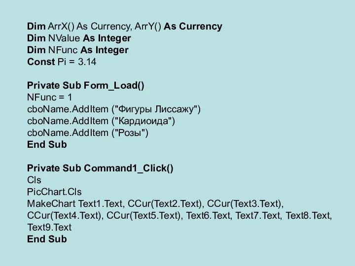 Dim ArrX() As Currency, ArrY() As Currency Dim NValue As Integer