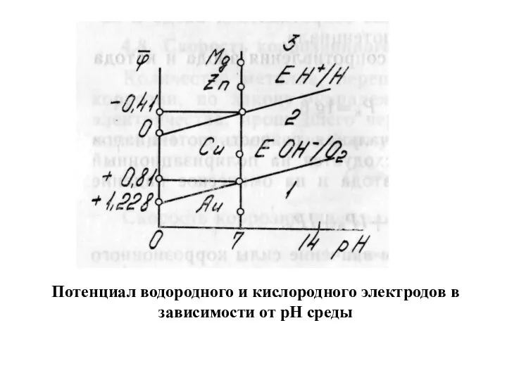 Потенциал водородного и кислородного электродов в зависимости от рН среды