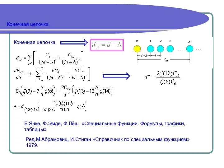 Конечная цепочка Конечная цепочка Е.Янке, Ф.Эмде, Ф.Лёш «Специальные функции. Формулы, графики,