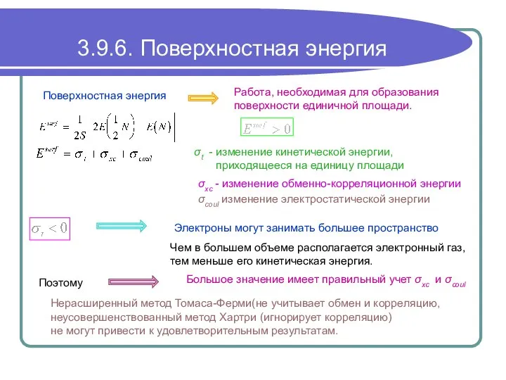 3.9.6. Поверхностная энергия Чем в большем объеме располагается электронный газ, тем