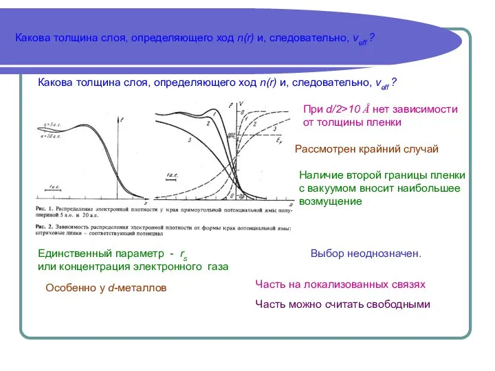 Какова толщина слоя, определяющего ход n(r) и, следовательно, veff ? Какова