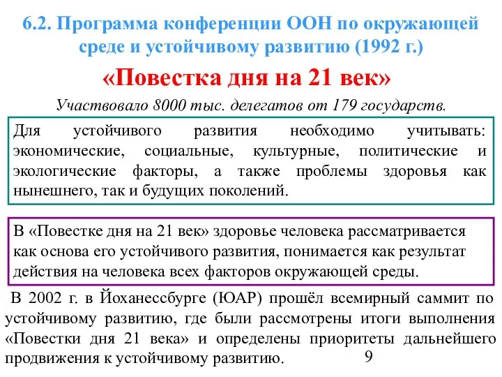 6.2. Программа конференции ООН по окружающей среде и устойчивому развитию (1992