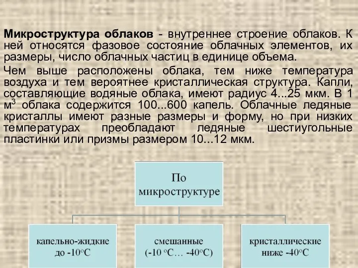 Микроструктура облаков - внутреннее строение облаков. К ней относятся фазовое состояние