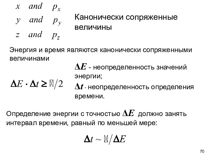 Канонически сопряженные величины ΔE - неопределенность значений энергии; Δt - неопределенность