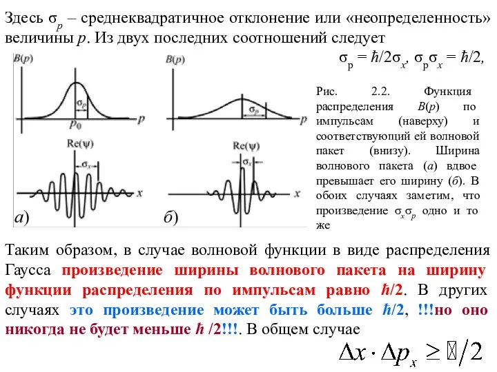 Рис. 2.2. Функция распределения В(р) по импульсам (наверху) и соответствующий ей