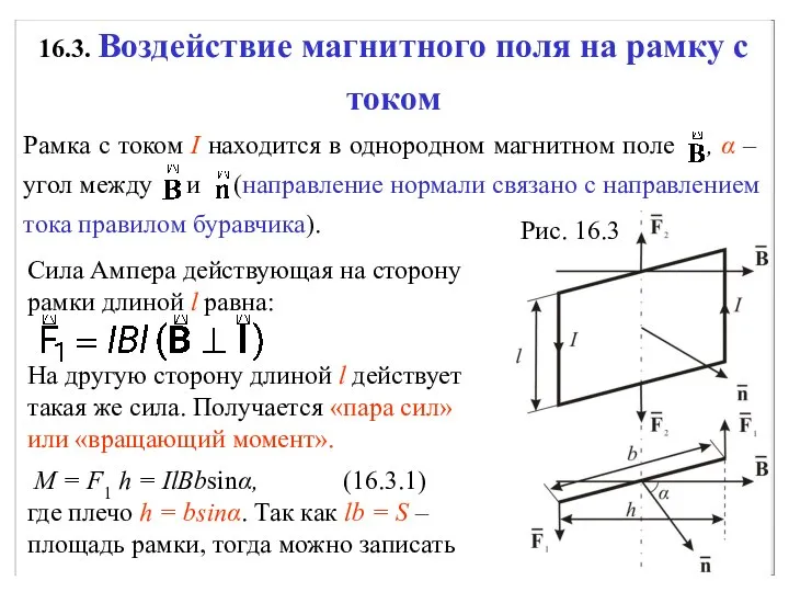 16.3. Воздействие магнитного поля на рамку с током Рамка с током