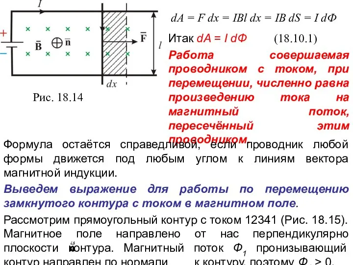 Рис. 18.14 dA = F dx = IBl dx = IB