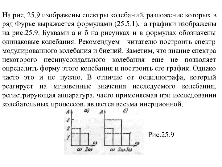 На рис. 25.9 изображены спектры колебаний, разложение которых в ряд Фурье