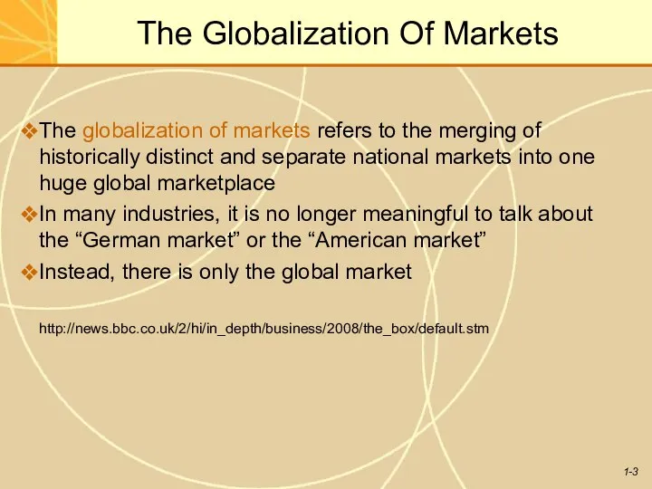 The Globalization Of Markets The globalization of markets refers to the