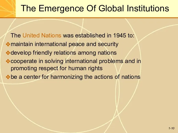 The Emergence Of Global Institutions The United Nations was established in