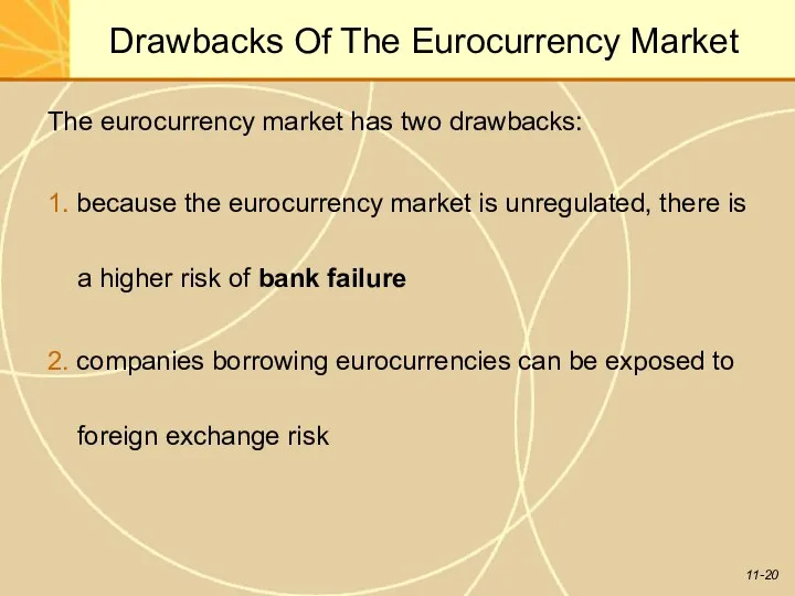 Drawbacks Of The Eurocurrency Market The eurocurrency market has two drawbacks: