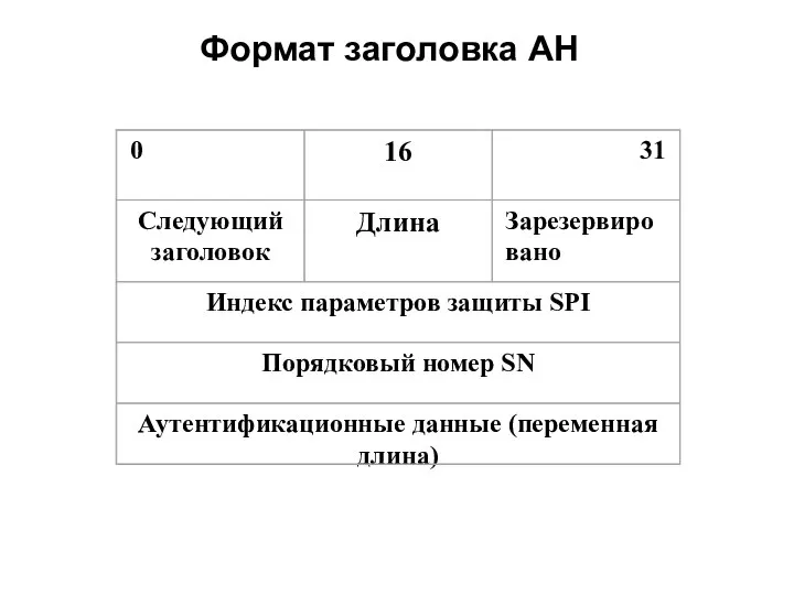 Формат заголовка AH