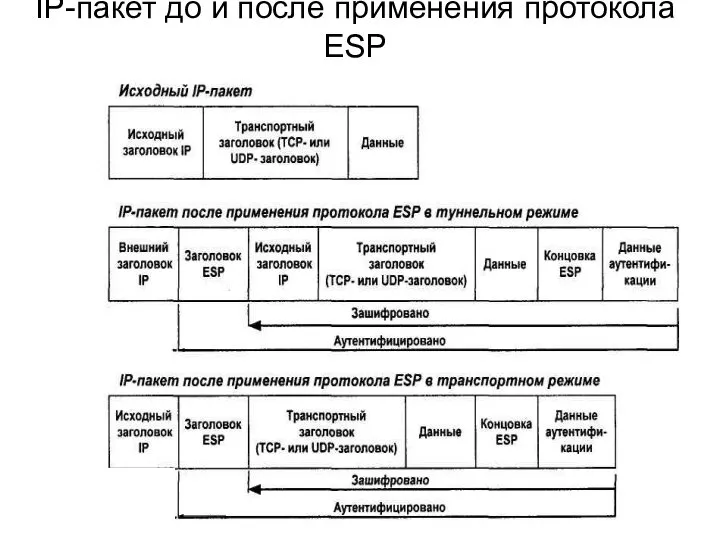 IP-пакет до и после применения протокола ESP