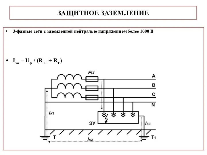 ЗАЩИТНОЕ ЗАЗЕМЛЕНИЕ 3-фазные сети с заземленной нейтралью напряжением более 1000 В