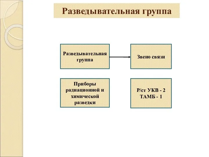 Разведывательная группа Разведывательная группа Звено связи Приборы радиационной и химической разведки