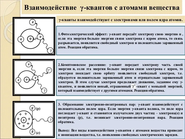 Взаимодействие γ-квантов с атомами вещества 3. Образование электронно-позитронных пар: γ-квант взаимодействует