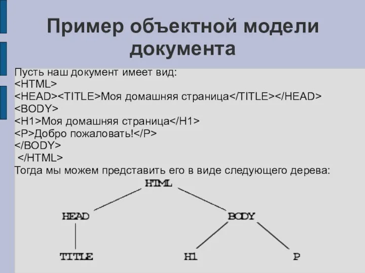 Пример объектной модели документа Пусть наш документ имеет вид: Моя домашняя