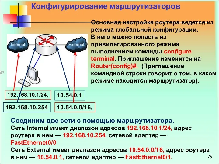 Основная настройка роутера ведется из режима глобальной конфигурации. В него можно