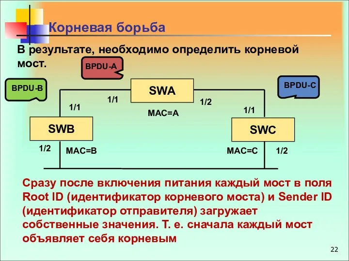 В результате, необходимо определить корневой мост. Корневая борьба Сразу после включения