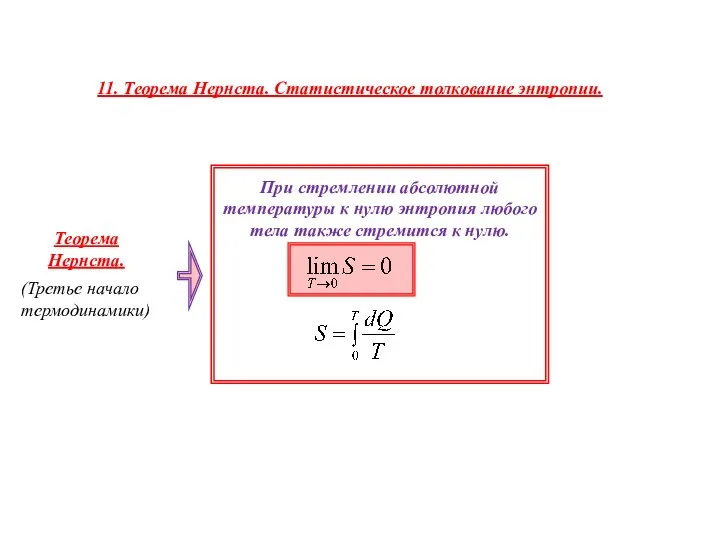 11. Теорема Нернста. Статистическое толкование энтропии.