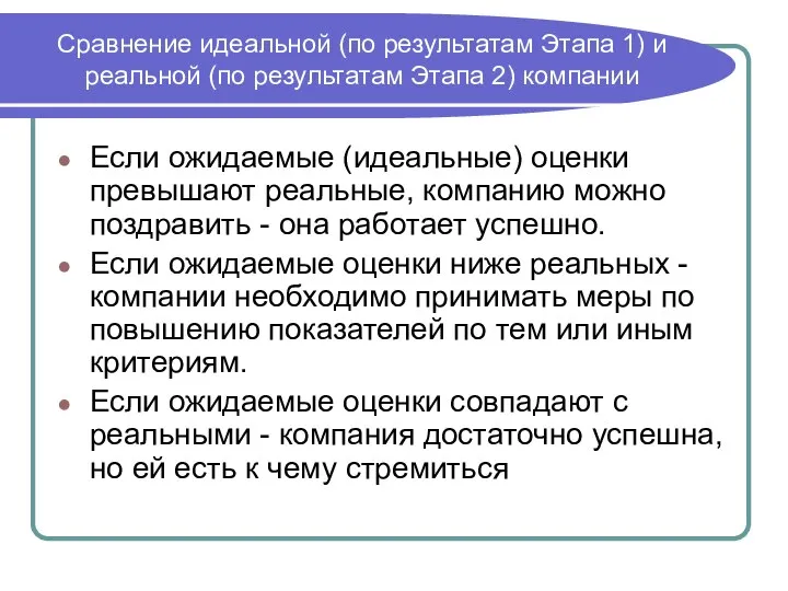 Сравнение идеальной (по результатам Этапа 1) и реальной (по результатам Этапа