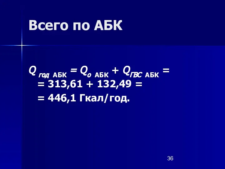 Всего по АБК Q год АБК = Qо АБК + QГВС